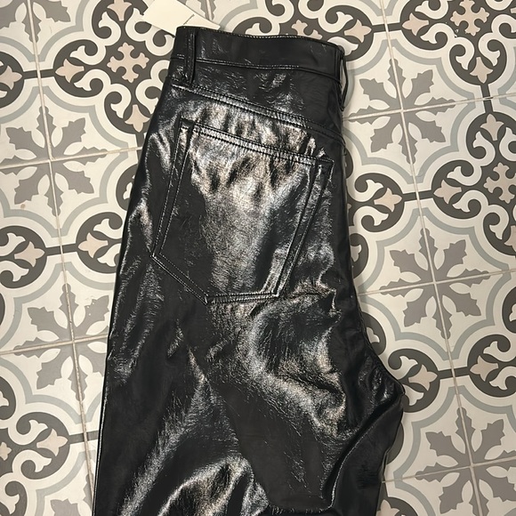 Abercrombie NBW NWT 90s straight ultra high rise shiny black leather pants - Picture 5 of 5